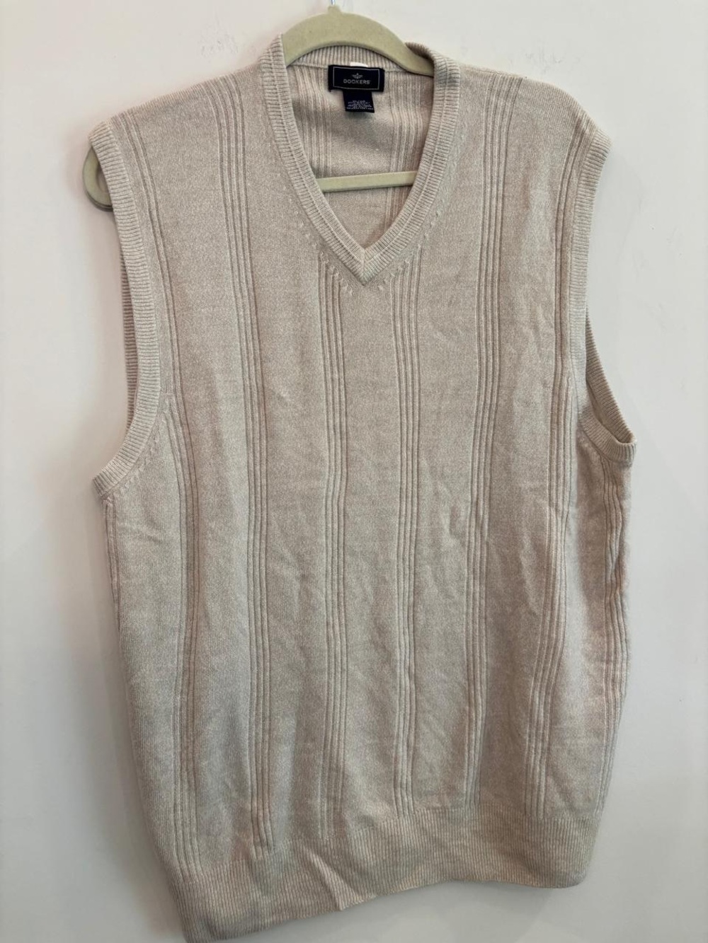 Dockers Beige Heather Cable Ribbed Knit Sweater Vest Mens XL Grandpacore #E03
